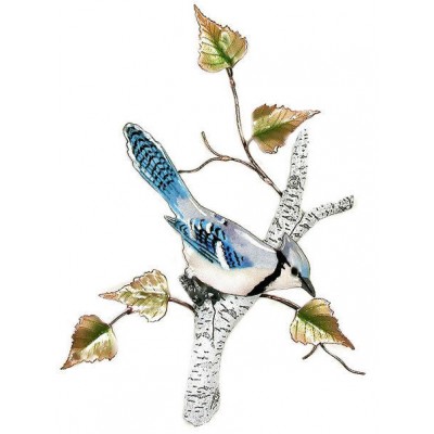 Blue Jay on Birch Metal Bird Wall Art Sculpture by Bovano of Cheshire #W4178   311657434019